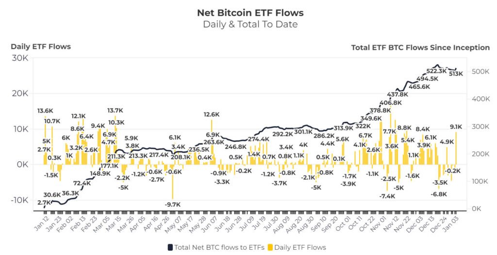 Cumulative BTC inflows for US spot ETFs. Source: Apollo 

