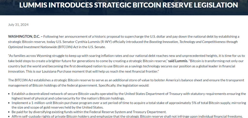 Lummis Introduces the BITCOIN Act. Source: Cynthia Lummis

