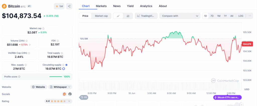 Bitcoin’s Current Price | Source: CoinMarketCap