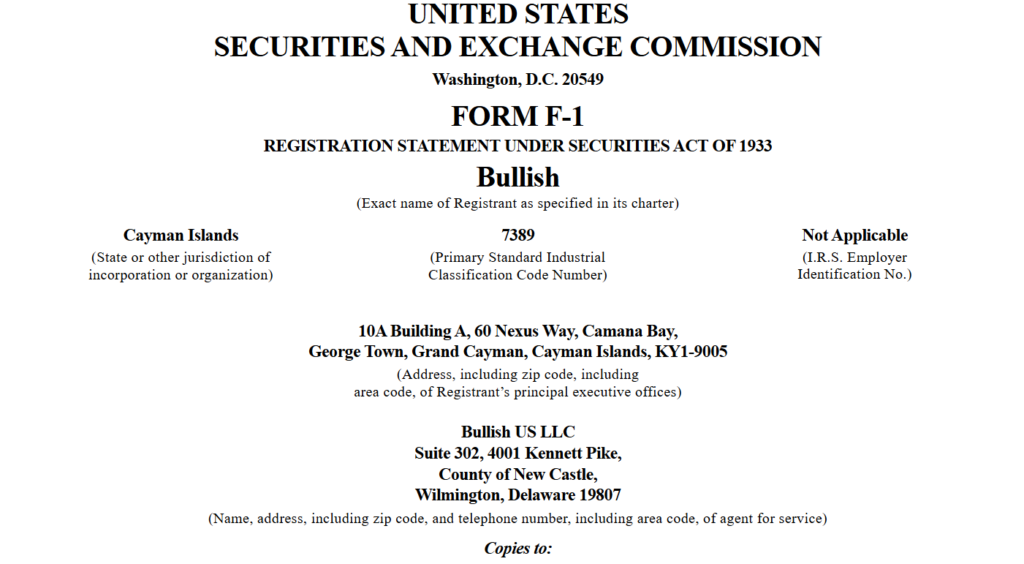 Cayman Islands-based Bullish’s Form F-1 filing with US regulators. Source: SEC