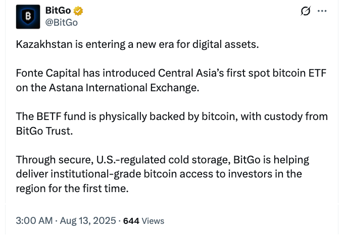 BitGo announced providing custody for BETF on Wednesday. Source: BitGo
