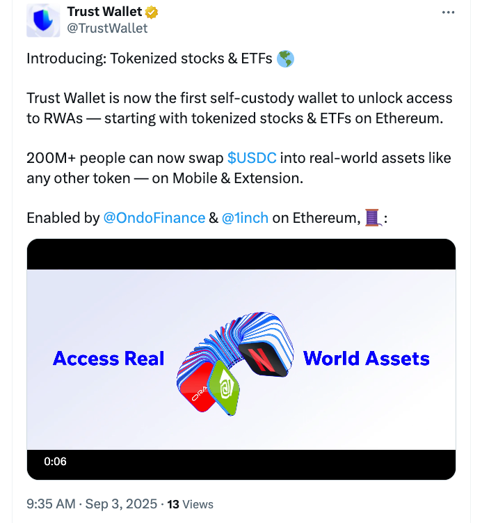 Trust Wallet users can swap USDC into RWAs. Source: Trust Wallet