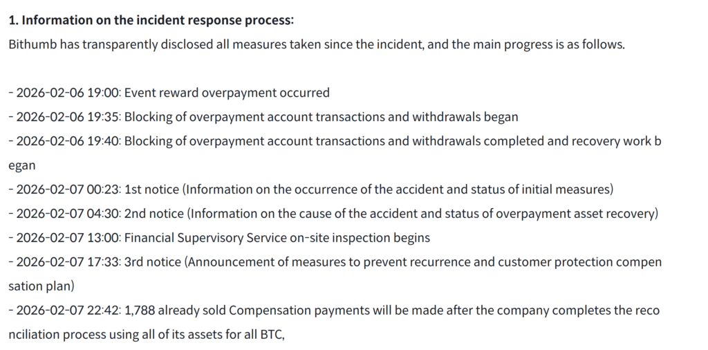 Bithumb incident response process. Source: Bithumb
