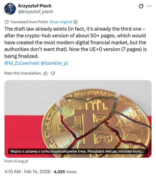 Polish economist Krzysztof Piech is finalizing a crypto-friendly MiCA implementation bill. Source: Krzysztof Piech